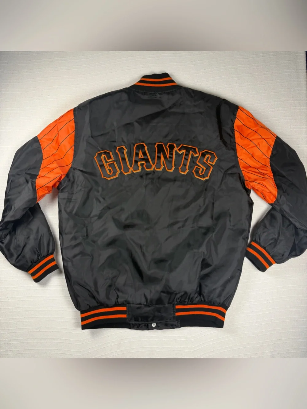 Vintage San Francisco Giants MLB G-III Satin Pinstripe Bomber Jacket Mens M